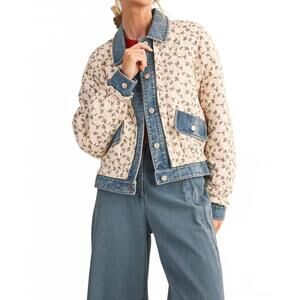 NEW EN MERCI lila quilted floral denim jacket in multi